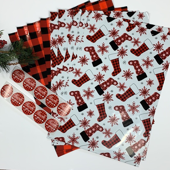 ๐ 10 Red Buffalo Plaid Stocking Poly Mailers Shipping Bags New - Picture 7 of 7